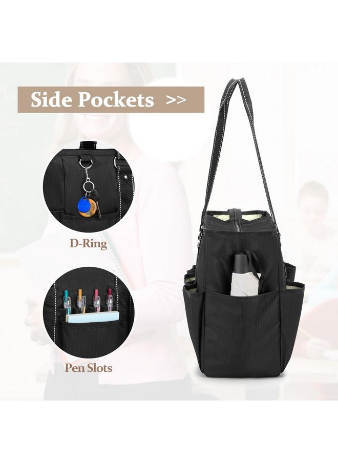 Damero Teacher Tote Bag with Padded Laptop Sleeve, Teacher Work Bag Utility Bag for Office, Travel or Business, Black