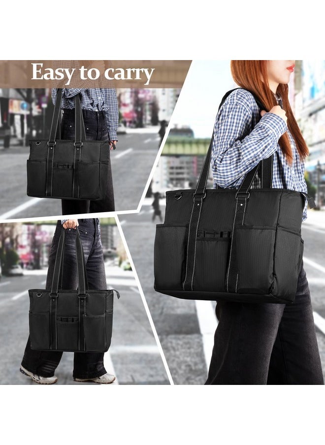Damero Teacher Tote Bag with Padded Laptop Sleeve, Teacher Work Bag Utility Bag for Office, Travel or Business, Black