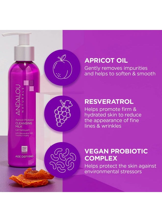 Probiotic Cleansing Milk, Apricot Facial Cleanser for Dry, Dehydrated Skin, Gentle Makeup Remover, Hydrating Anti Aging Face Wash, Cruelty Free, 6 Fl Oz