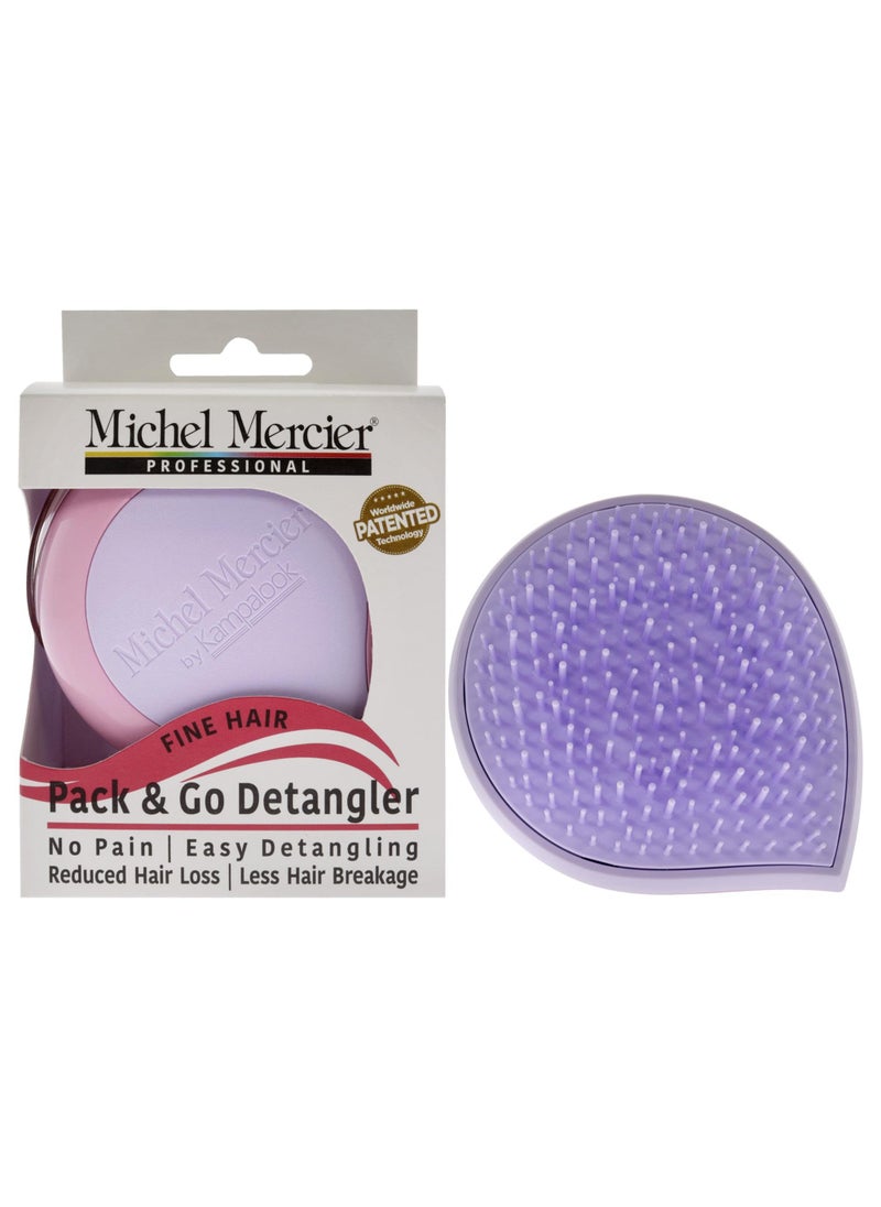 Michel Mercier Pack and Go Detangler - Unisex Detangling Hair Brush - Mini Portable Travel Size, Compact Brush - Fine Hair - Purple-Pink - 1 pc