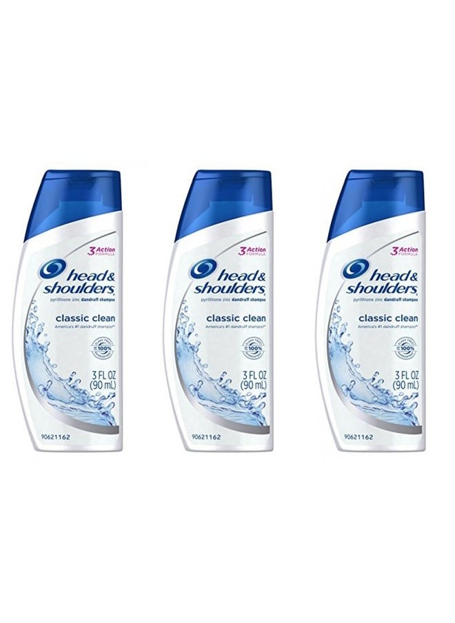 Head and Shoulders Classic Clean Anti-Dandruff Shampoo 3 oz Travel Size (Pack of 3)