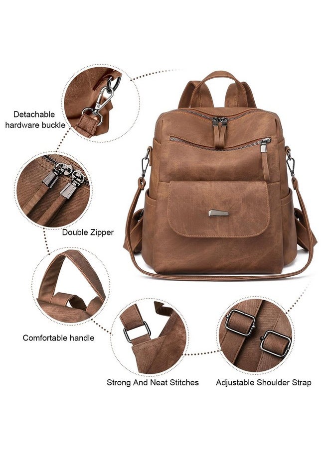 PALAY® PU Leather Backpack for Women Stylish College Bag for Girls Soft Backpack for Girls Travel Backpacks Vintage Shoulder Bags Casual Handbags Sling Shoulder Bags Gifts for Women and Girls - Brown