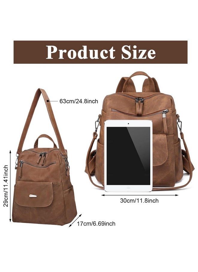 PALAY® PU Leather Backpack for Women Stylish College Bag for Girls Soft Backpack for Girls Travel Backpacks Vintage Shoulder Bags Casual Handbags Sling Shoulder Bags Gifts for Women and Girls - Brown