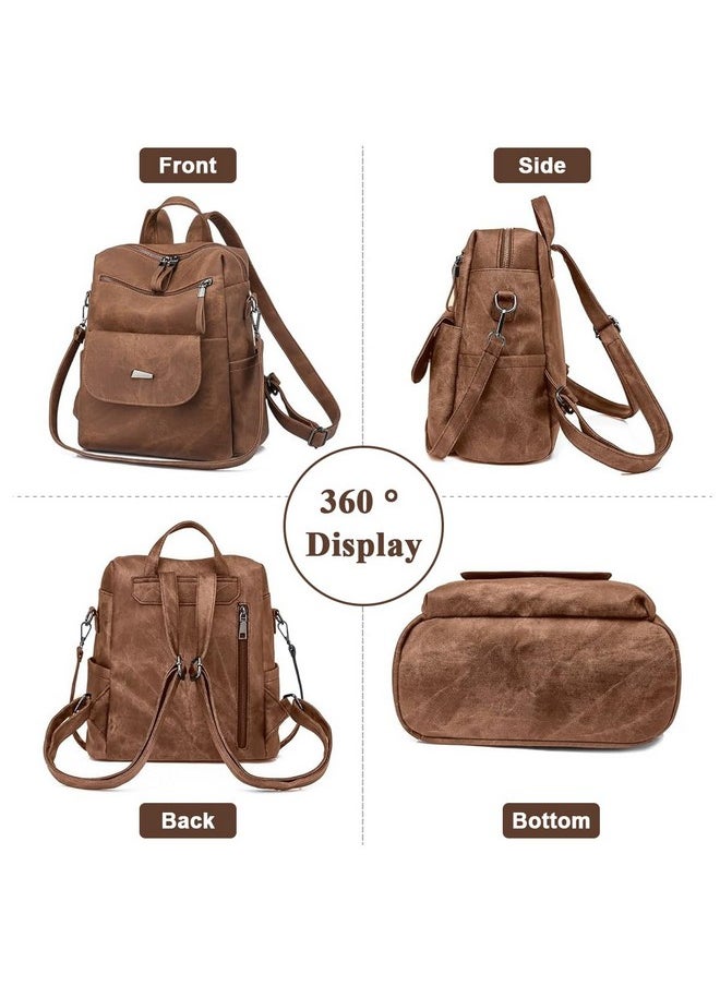 PALAY® PU Leather Backpack for Women Stylish College Bag for Girls Soft Backpack for Girls Travel Backpacks Vintage Shoulder Bags Casual Handbags Sling Shoulder Bags Gifts for Women and Girls - Brown