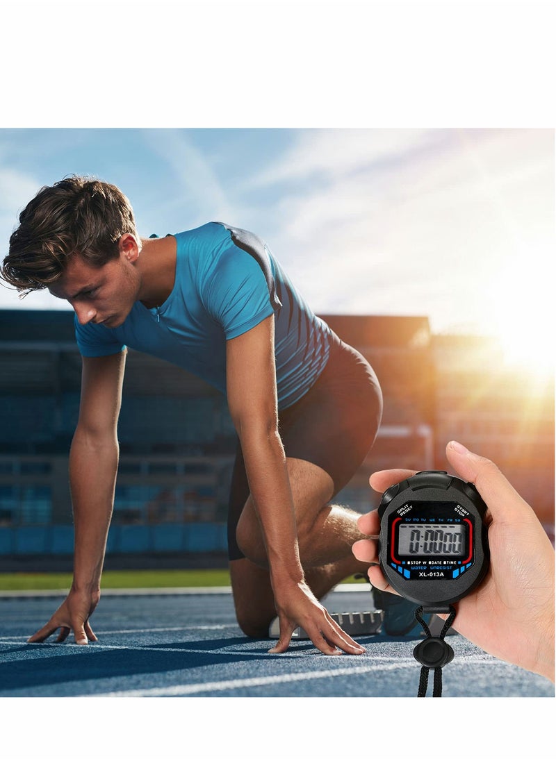 Digital Stopwatch Timers, 2Pcs Multi-Function Electronic Sport Timer, Water Resistant LCD Chronograph with Date, Time and Alarm Function for Sports Fitness Trainers Referees
