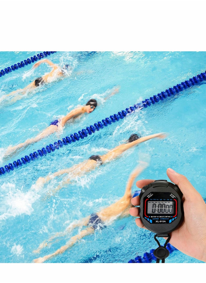 Digital Stopwatch Timers, 2Pcs Multi-Function Electronic Sport Timer, Water Resistant LCD Chronograph with Date, Time and Alarm Function for Sports Fitness Trainers Referees
