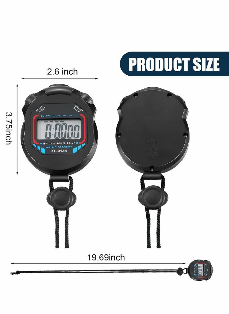 Digital Stopwatch Timers, 2Pcs Multi-Function Electronic Sport Timer, Water Resistant LCD Chronograph with Date, Time and Alarm Function for Sports Fitness Trainers Referees