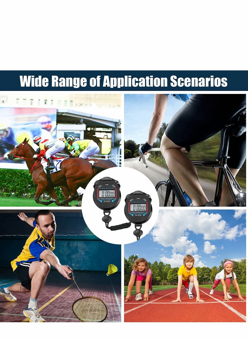 Digital Stopwatch Timers, 2Pcs Multi-Function Electronic Sport Timer, Water Resistant LCD Chronograph with Date, Time and Alarm Function for Sports Fitness Trainers Referees