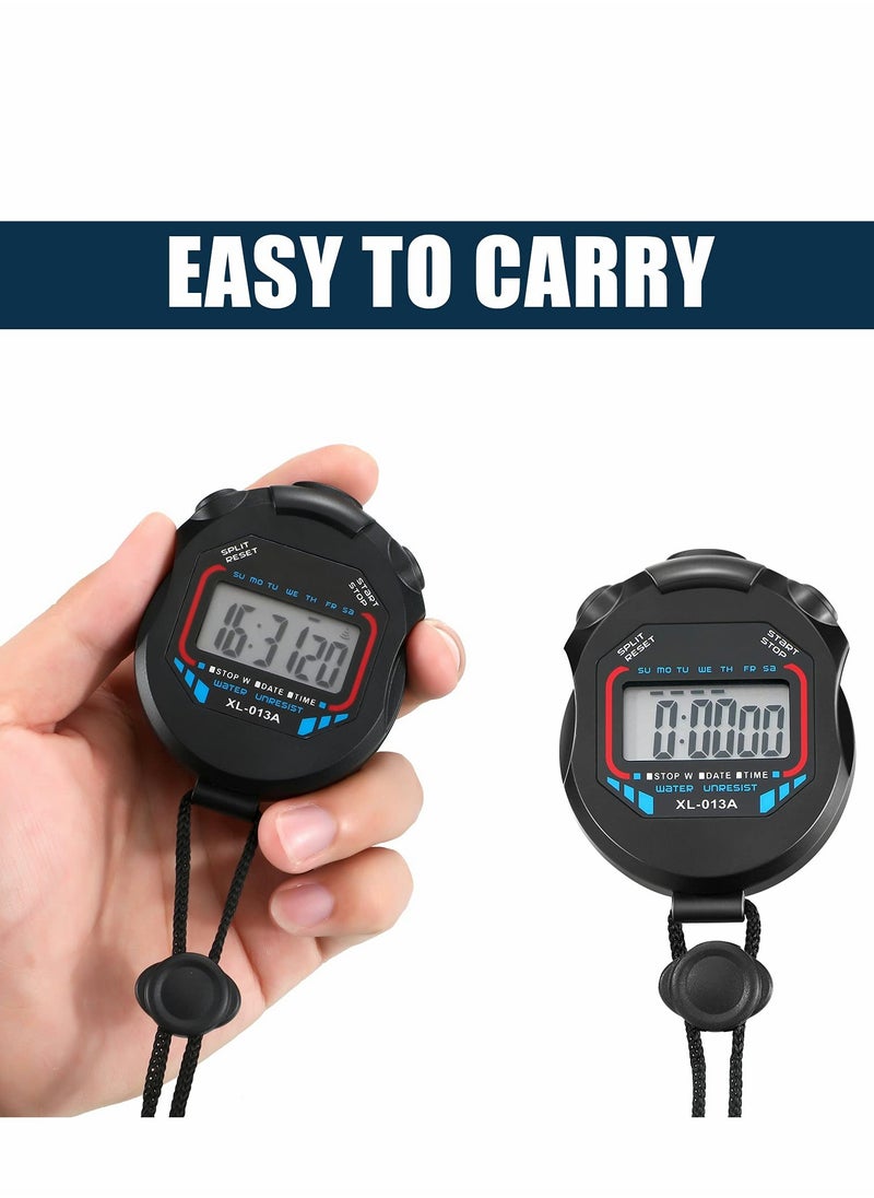 Digital Stopwatch Timers, 2Pcs Multi-Function Electronic Sport Timer, Water Resistant LCD Chronograph with Date, Time and Alarm Function for Sports Fitness Trainers Referees