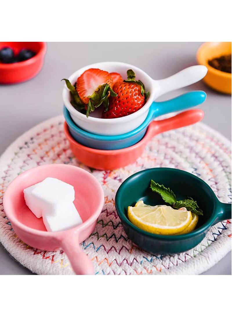 Ceramic Sauce Dishes Chip u0026 Dip Sets Colorful Mini Bowl Set Ketchup Side Dish Tableware Condiment Relish Plate Seasoning Soy Sauce Dishes Stackable Ramekins with Grip Handle (Colorful 5 Pcs)