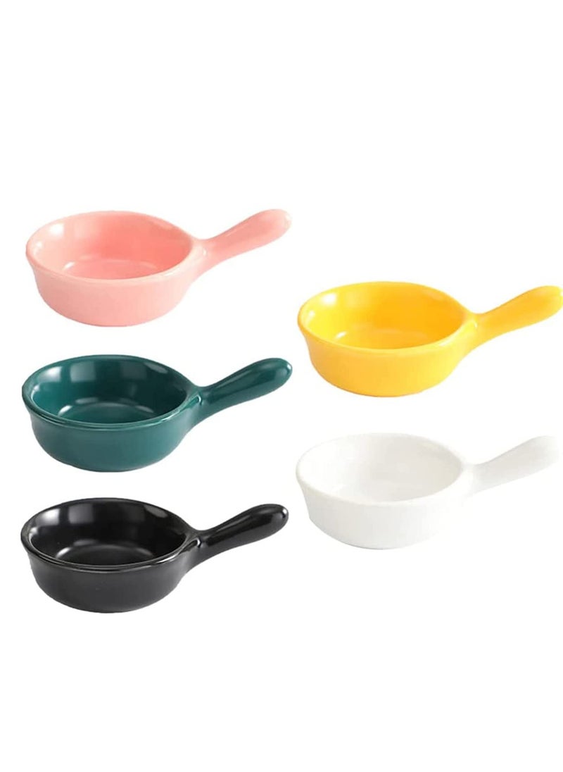 Ceramic Sauce Dishes Chip u0026 Dip Sets Colorful Mini Bowl Set Ketchup Side Dish Tableware Condiment Relish Plate Seasoning Soy Sauce Dishes Stackable Ramekins with Grip Handle (Colorful 5 Pcs)