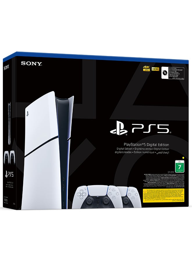 Sony PS5 Slim (Official Version) Console Digital Bundle with Extra DualSense Wireless Controllers