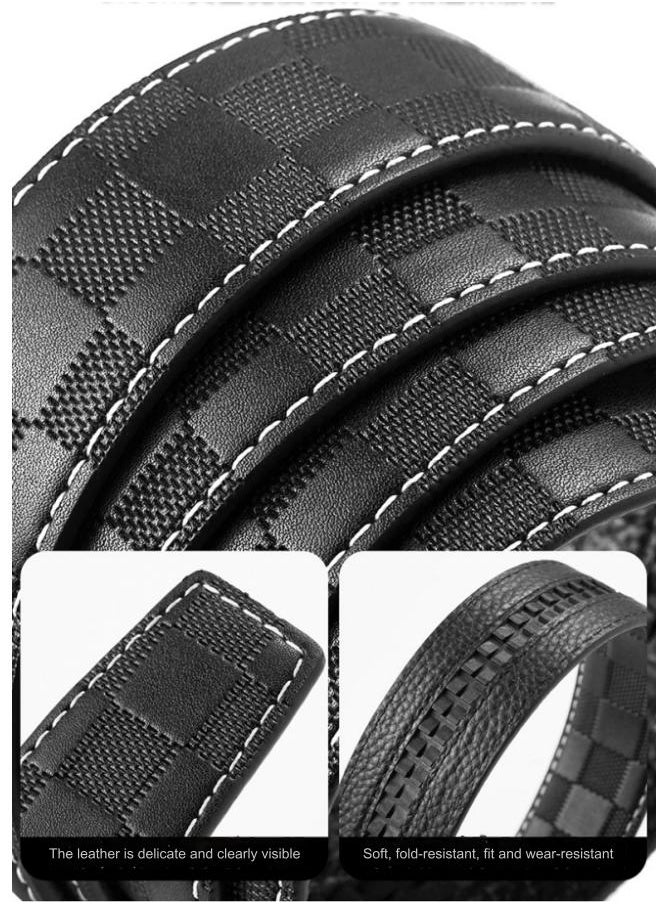 Double Buckle Belt Set First Layer Cowhide Automatic Buckle Men's Belt Genuine Leather*120cm