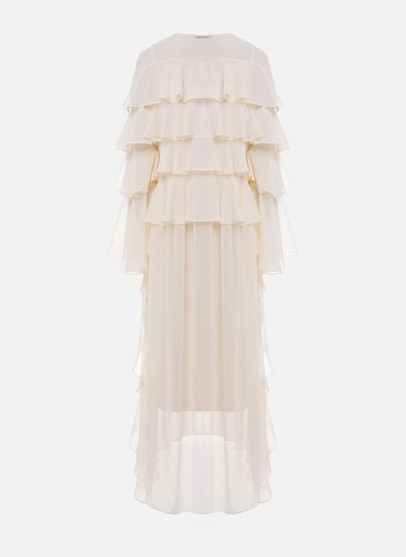 Airy maxi dress with ruffles on the bodice and matching ties