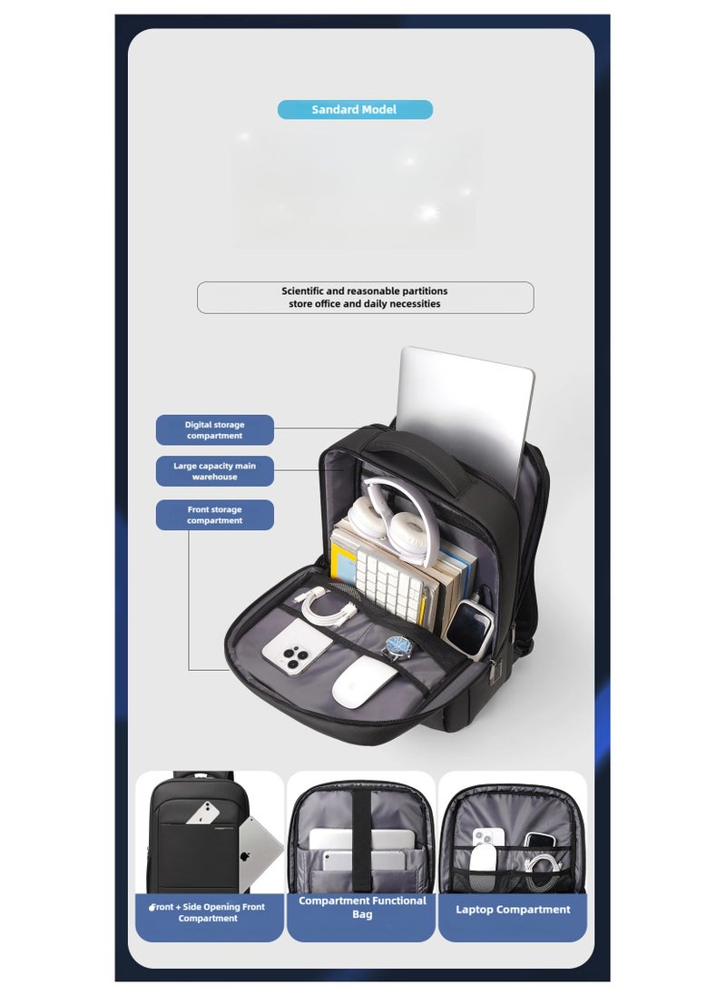 16 inch Waterproof Unisex Travel Backpack with USB Charging Port | Anti-Theft, Anti-Scratch Laptop Bag for Men, Women & Kids | Fits 16” Laptop Lightweight, Durable, Business & School Use Black