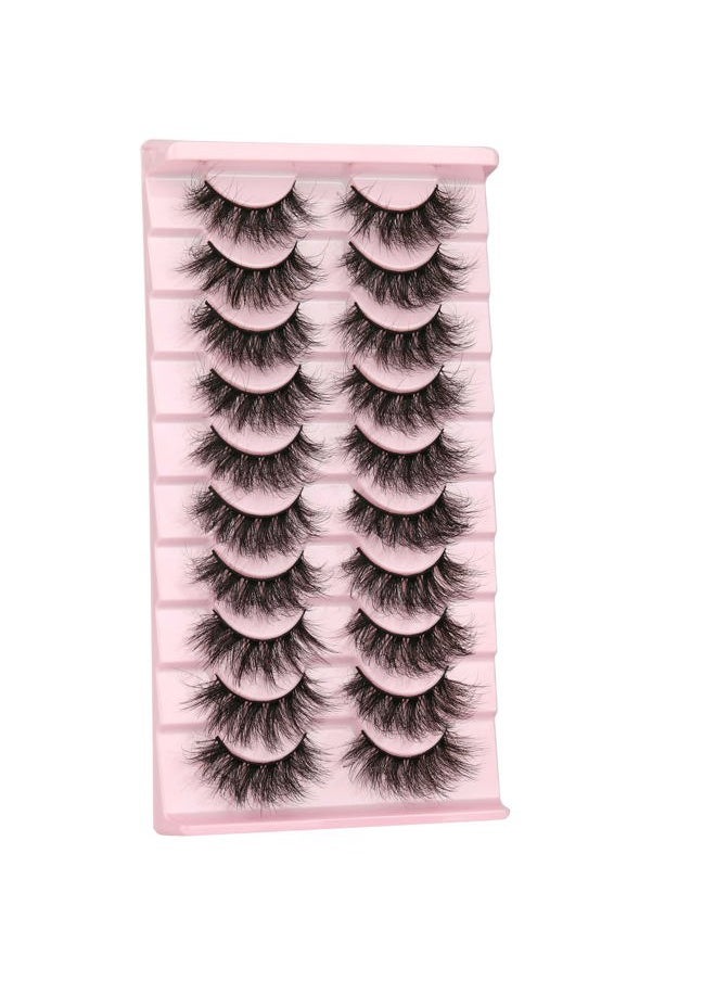 Mink Lashes False Eyelashes Dramatic Fluffy Mink Lashes Wispy 19 MM Curly Natural Look 3D Fake Eyelashes 10 Pairs Pack