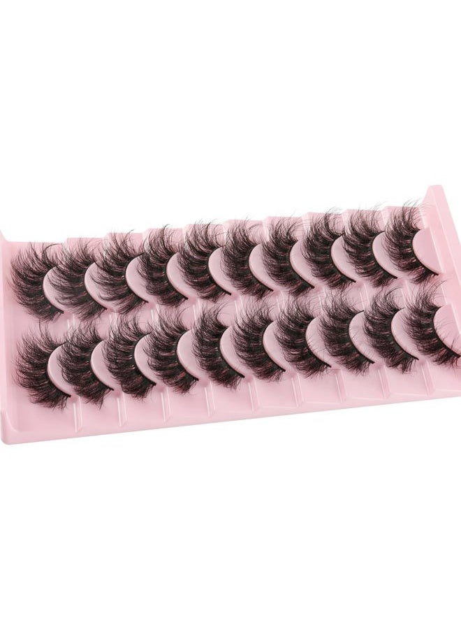 Mink Lashes False Eyelashes Dramatic Fluffy Mink Lashes Wispy 19 MM Curly Natural Look 3D Fake Eyelashes 10 Pairs Pack