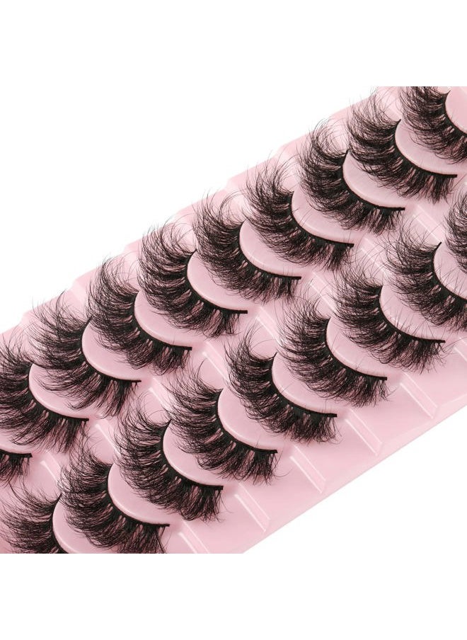 Mink Lashes False Eyelashes Dramatic Fluffy Mink Lashes Wispy 19 MM Curly Natural Look 3D Fake Eyelashes 10 Pairs Pack