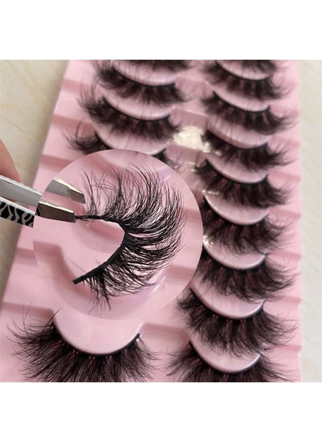 Mink Lashes False Eyelashes Dramatic Fluffy Mink Lashes Wispy 19 MM Curly Natural Look 3D Fake Eyelashes 10 Pairs Pack