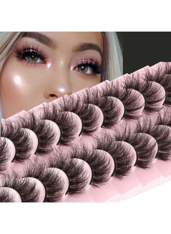 Mink Lashes False Eyelashes Dramatic Fluffy Mink Lashes Wispy 19 MM Curly Natural Look 3D Fake Eyelashes 10 Pairs Pack