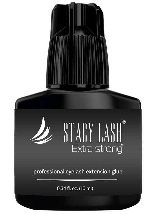 Extra Strong Eyelash Extension Glue Stacy Lash (0.34 fl.oz / 10 ml) / 0.5-1 Sec Dry/Retention – 8 Weeks/Black Adhesive/Professional Supplies
