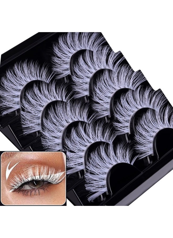Christmas White Lashes Natural White False Eyelashes Wispy Cat Eye Colored Lashes 3d 5 Pairs Cosplay Faux Mink Lashes Pack for New Year Party White Fake Eyelashes by TNFVLONEINS