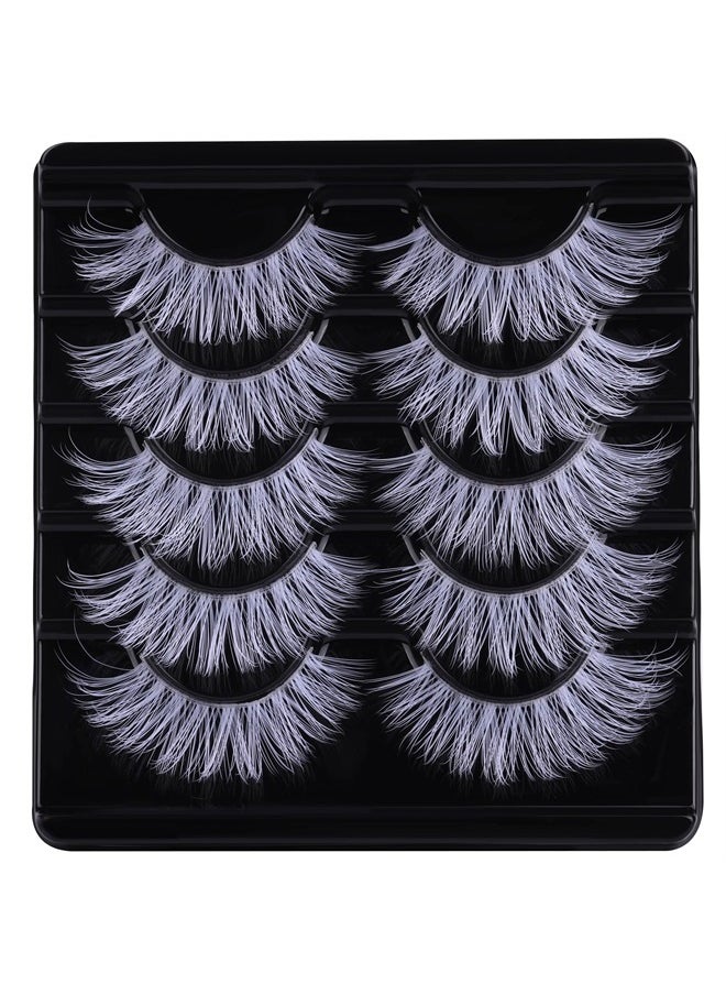 Christmas White Lashes Natural White False Eyelashes Wispy Cat Eye Colored Lashes 3d 5 Pairs Cosplay Faux Mink Lashes Pack for New Year Party White Fake Eyelashes by TNFVLONEINS