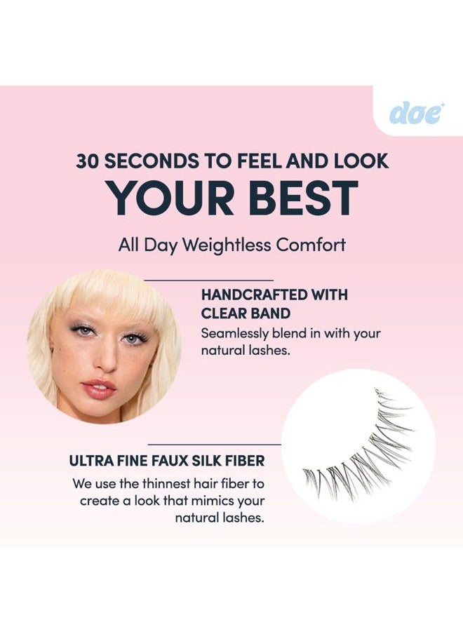 Aura - Reusable 15 Wears, Natural Looking Clear Band Vegan False Lashes, Handmade from Korean Silk. Lightweight Cruelty Free Eyelash for Everyday Look - 1 Pair