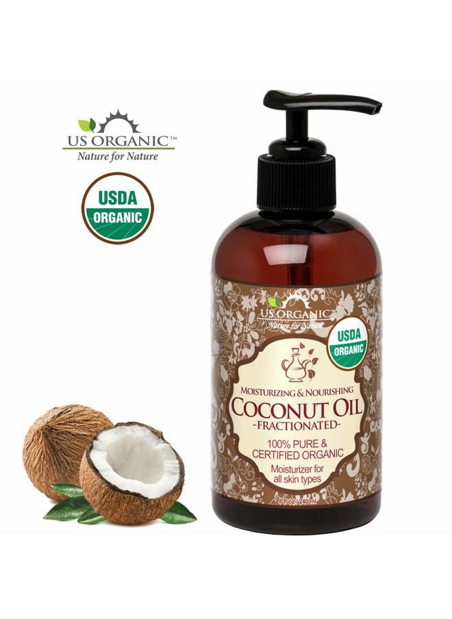 Fractionated Coconut MCT Oil (Liquid Coconut Oil), USDA Certified Organic, Non-GMO, Perfect for massage, carrier oil for DIY blends, Hair, Skin care. 100% Pure, Hexane-Free (8 oz)