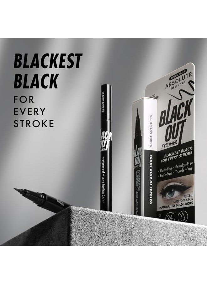 MEBL12 Black Out Eyeliner, Flexible Tapered Tip, Flake Free, Smudge Free