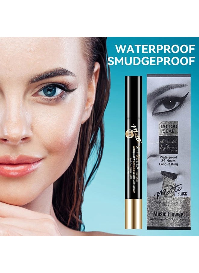 Eyeliner Stamp - Liquid Eyeliner, Waterproof Winged Eyeliner Stamp Black Eye Liner, Long Lasting Smudge Proof Quick Dry Cat Eye Makeup Pen Wingliner, 10mm