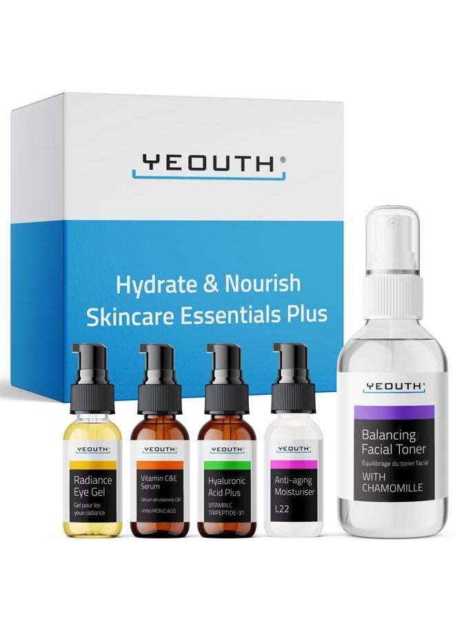 Skin Care Set: Hyaluronic Acid Serum for Face, Vitamin C Serum, Facial Toner, Under Eye Gel, Face Cream, Skincare Gift Set for Women & Men 5-Piece