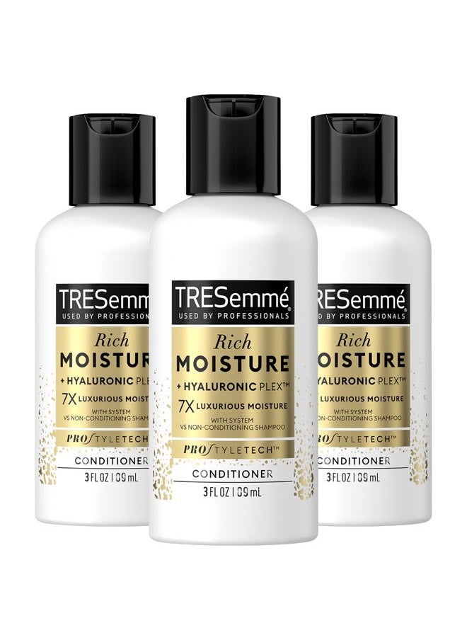 Conditioner Moisture Rich - Ceramide + Hyaluronic Acid, Travel-Size Conditioner for Damaged Hair, Moisturizing Conditioner TREsemme, Hair Care Products for Women/Men, 3 Oz (Pack of 3)