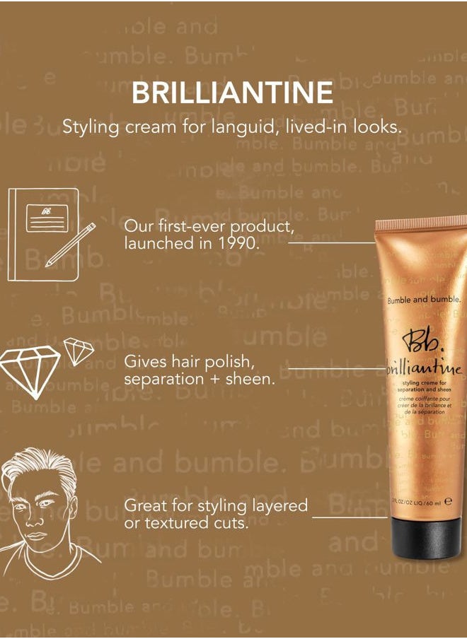 . Brilliantine Styling Cream | For Separation and Sheen | With Castor Oil, 2 Fl Oz