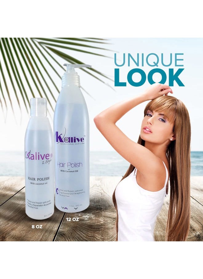 KALIVE Hair Polish with Coconut Oil - Nourishing, Smoothing for Frizzy, Dry, and Damaged Hair - 12 oz, Anti-Frizz Product