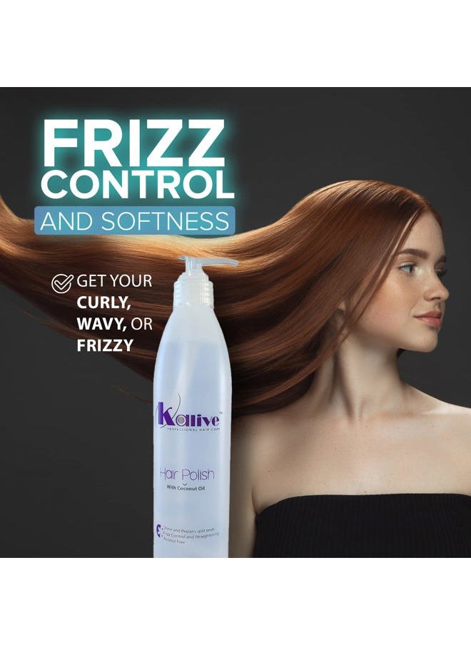 KALIVE Hair Polish with Coconut Oil - Nourishing, Smoothing for Frizzy, Dry, and Damaged Hair - 12 oz, Anti-Frizz Product