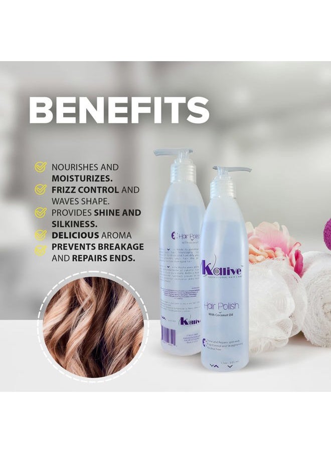 KALIVE Hair Polish with Coconut Oil - Nourishing, Smoothing for Frizzy, Dry, and Damaged Hair - 12 oz, Anti-Frizz Product