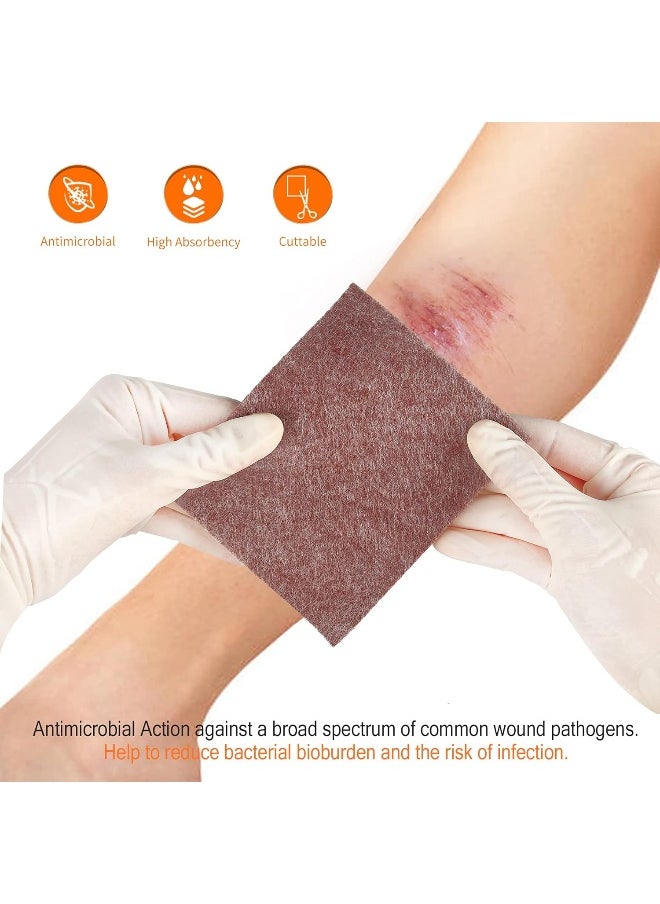 EalionMed Silver Calcium Alginate Wound Dressing Pad, 4’’x5’’ Patch, High Absorbency Non-Stick Ag Gauze for Pressure Ulcer, Bed Sore, Leg Sore, Diabetic Foot Ulcer, 5 Packs