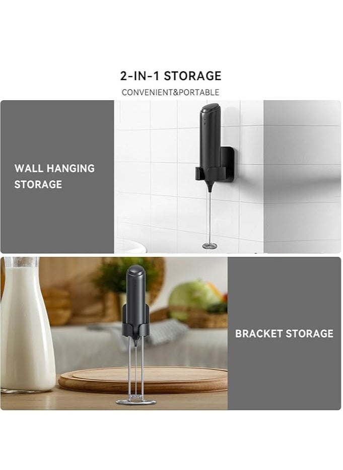 Handheld Electric Milk Frother with Integrated Stand Charger and Mount, Portable Beverage Blender for Coffee, Hot Chocolate, Matcha, Eggs - KJBQ-10