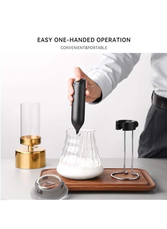 Handheld Electric Milk Frother with Integrated Stand Charger and Mount, Portable Beverage Blender for Coffee, Hot Chocolate, Matcha, Eggs - KJBQ-10