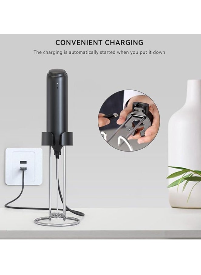 Handheld Electric Milk Frother with Integrated Stand Charger and Mount, Portable Beverage Blender for Coffee, Hot Chocolate, Matcha, Eggs - KJBQ-10