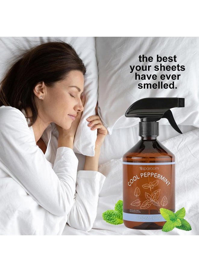 Sparoom Cool Peppermint Air Freshener&Linen Spray Essential Oil Infused an Minty&Crisp Refreshing Fragrance. Therapeutic Grade Aromatherapy, Non-Aerosol and Long-Lasting Invigoration Scent, 16.9 fl oz