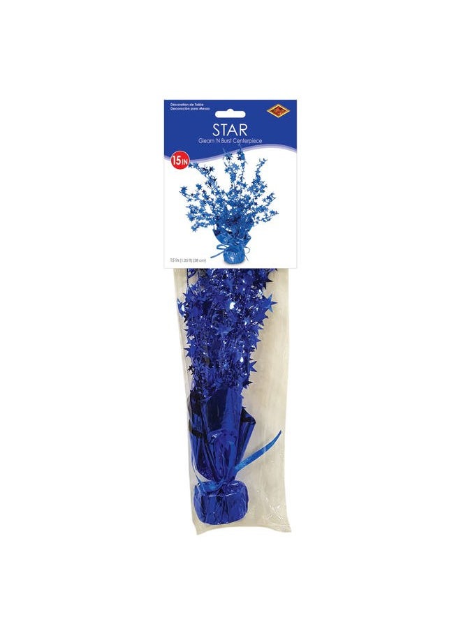 Star Gleam 'N Burst Centerpiece, Blue Table Adornment for Special Events & Parties, Metallic Table Display & Star Decorations, 15