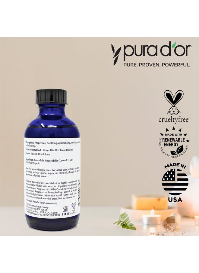 Organic Lavender Essential Oil (4oz with Glass Dropper) 100% Pure & Natural Therapeutic Grade for Hair, Body, Skin, Aromatherapy Diffuser, Relaxation, Meditation, Massage, Home, DIY Soap