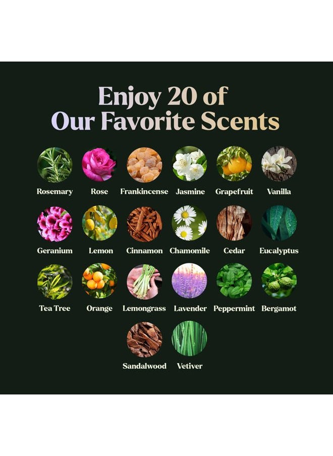 Essential Oils Set - Top 20 Gift Set Oils for Diffusers, Humidifiers, Massages, Aromatherapy, Candle Making, Skin & Hair Care - Peppermint, Tea Tree, Lavender, Eucalyptus, Lemongrass (10mL)