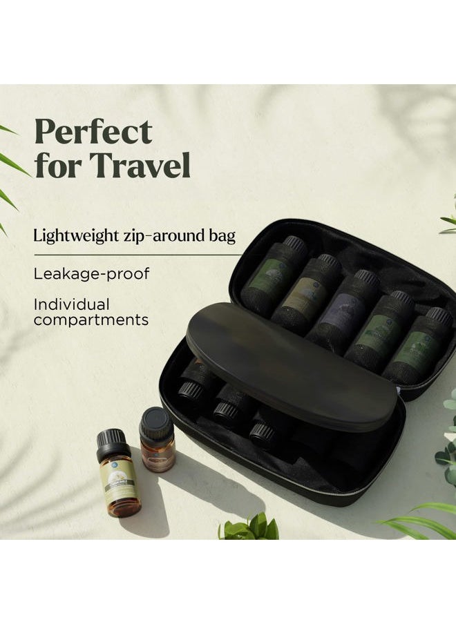 Essential Oils Set - 10pc Aromatherapy Oil in Portable Bag - Diffusers, Humidifiers, Yoga Room, Massages, Candle Making, Soaps - Peppermint, Tea Tree, Lavender, Eucalyptus, Lemongrass (10mL)