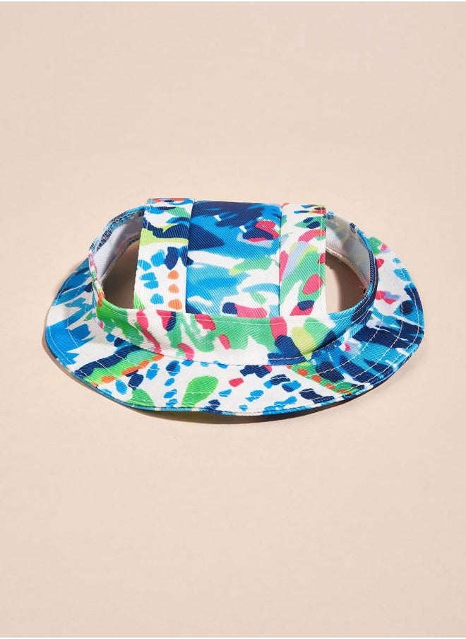 Cartoon Pattern Dog Hat with Ear Hole Round Brim Dog Puppy Cat Sun Hat Bucket Hat Outdoor Sun Protection Pet Caps for Small Medium Cats Dogs Kitten Multicolor L