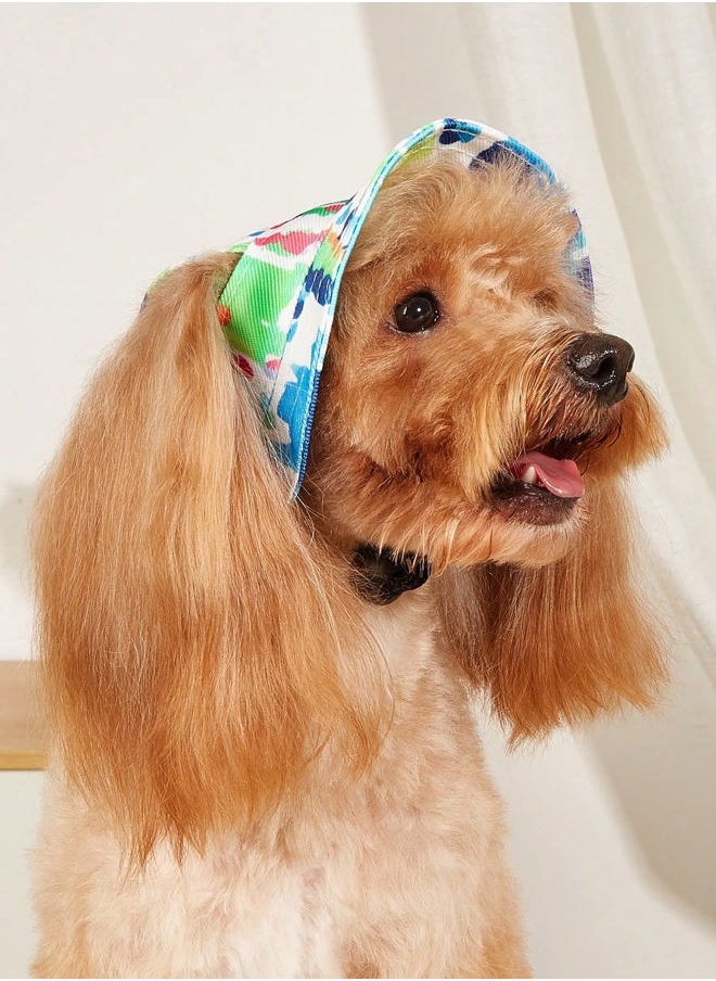 Cartoon Pattern Dog Hat with Ear Hole Round Brim Dog Puppy Cat Sun Hat Bucket Hat Outdoor Sun Protection Pet Caps for Small Medium Cats Dogs Kitten Multicolor L