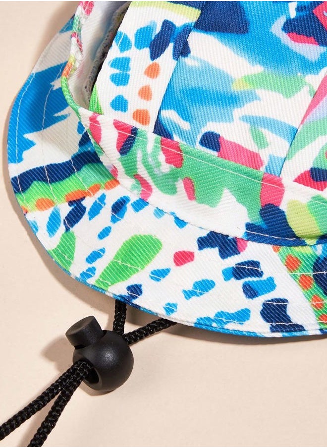 Cartoon Pattern Dog Hat with Ear Hole Round Brim Dog Puppy Cat Sun Hat Bucket Hat Outdoor Sun Protection Pet Caps for Small Medium Cats Dogs Kitten Multicolor L