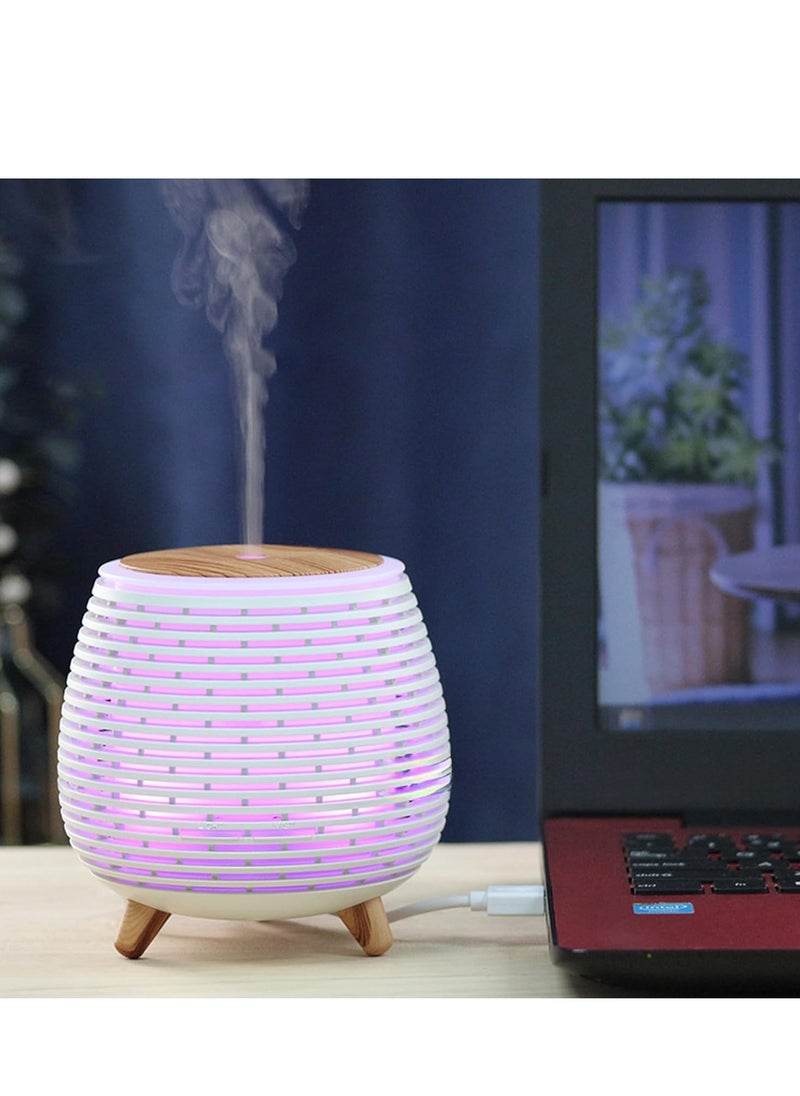 Aromatherapy Essential Oil Wooden Grain Diffuser with Auto Shut-Off Function | Cool Mist Humidifier for Yoga Spa Office Bedroom Home | 140ml (White)